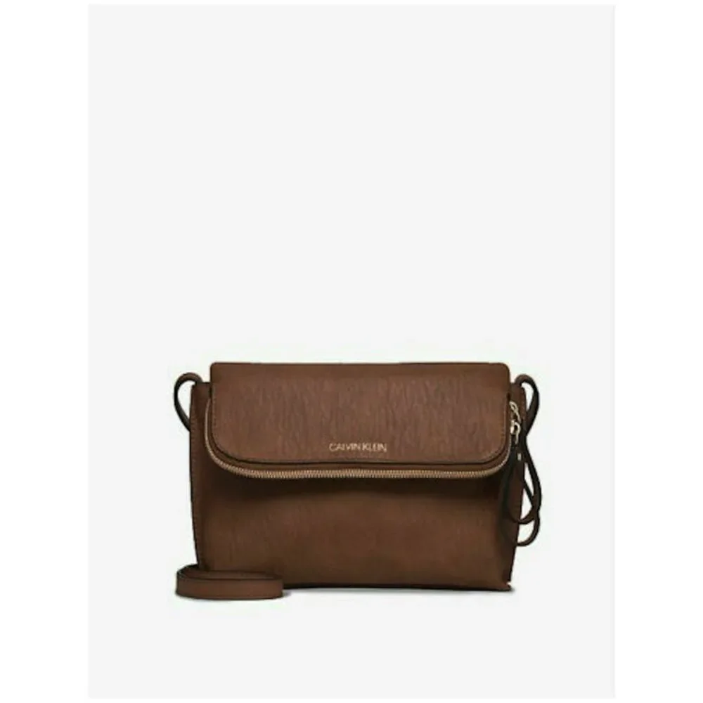 CALVIN KLEIN Brown Leather Adjustable Strap Crossbody Handbag Purse
